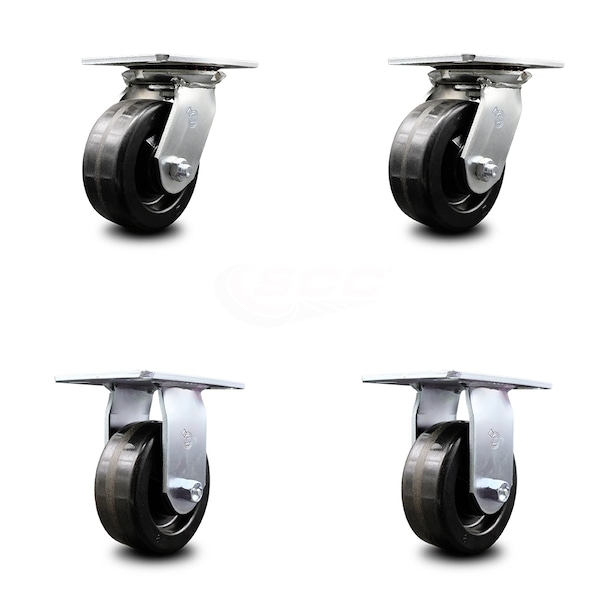 5 Inch Phenolic Caster Set with Roller Bearings 2 Swivel 2 Rigid